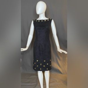 Black Microsuede sheath dress with grommet detail (33/28/38)
